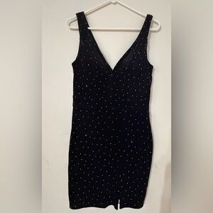 Crystal Doll Black Mini Dress with Gold Dots